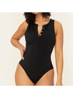 Andie Black One-Piece Henley Swimsuit